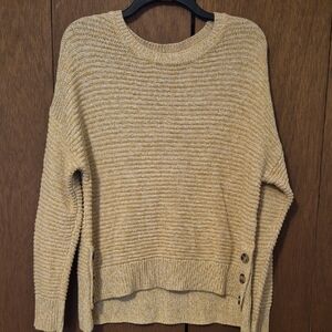 Joie Womens Dark Mustard Yellow & Cream Long Sleeve Rib Knit Sweater Sz L
